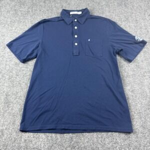 Criquet Polo‎ Shirt Mens Large Blue Solid Pocket Pima Cotton Golf Stretch Casual